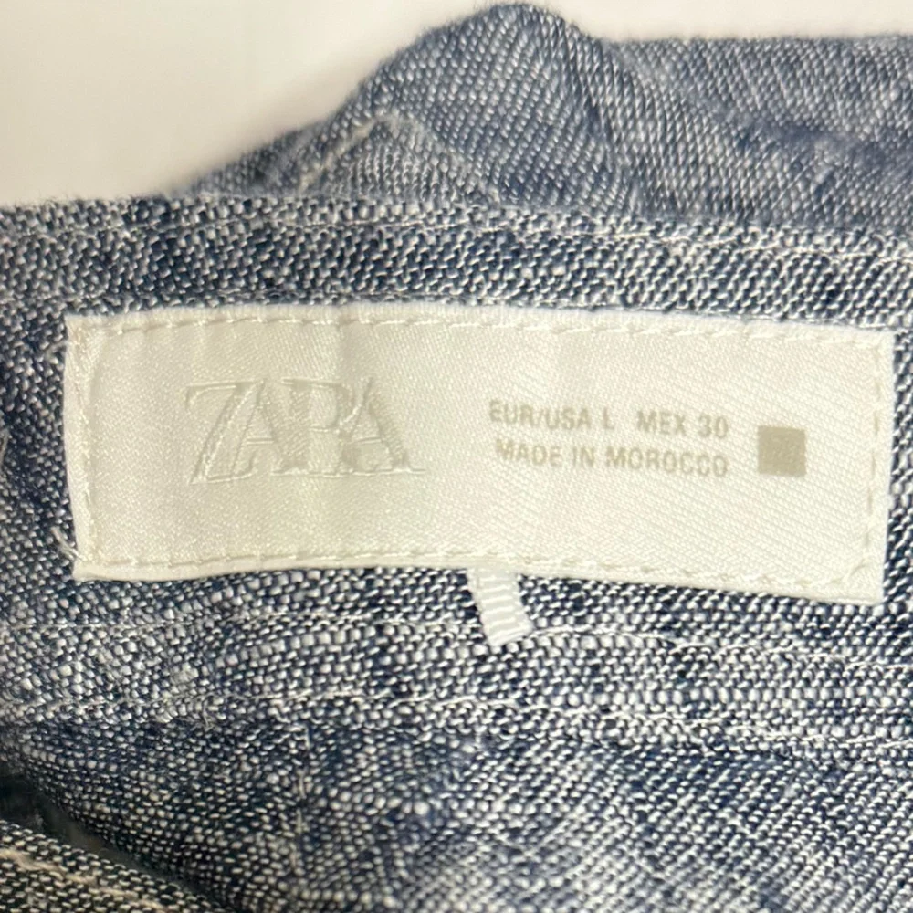 Zara Wide-Leg Linen Blend Trousers in Heathered Blue Size Large